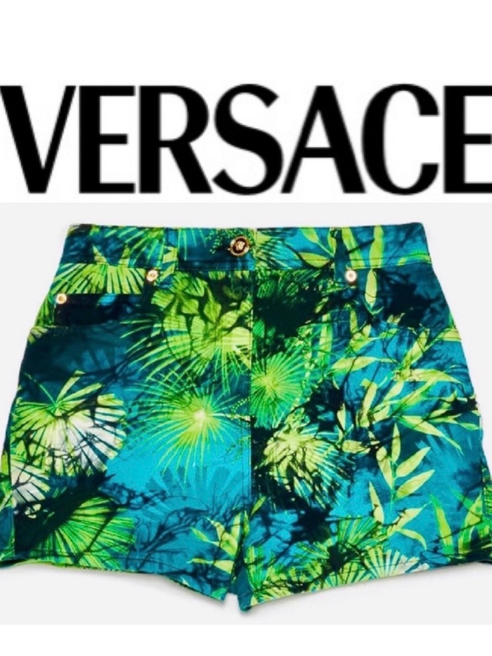 Versace Jungle Print Denim Shorts